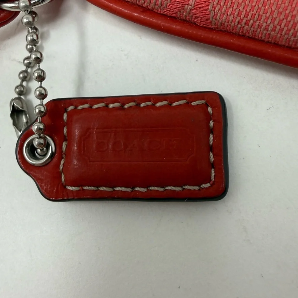 Coach Y2K Signature C Red Logo Canvas Wristlet with Red Leather Trim
